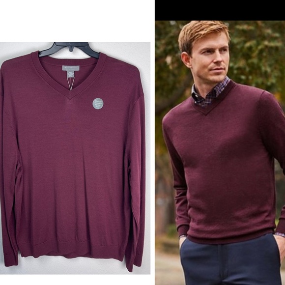 NWT Daniel Cremieux Men Signature V-Neck 100% merino wool sweater  maroon color - Picture 1 of 7